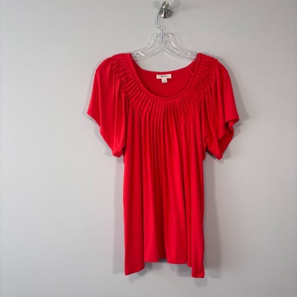 Style & Co. Plus Size 1X Vibrant Orange Pleat-Neck Casual Top NWOT - Picture 4 of 6